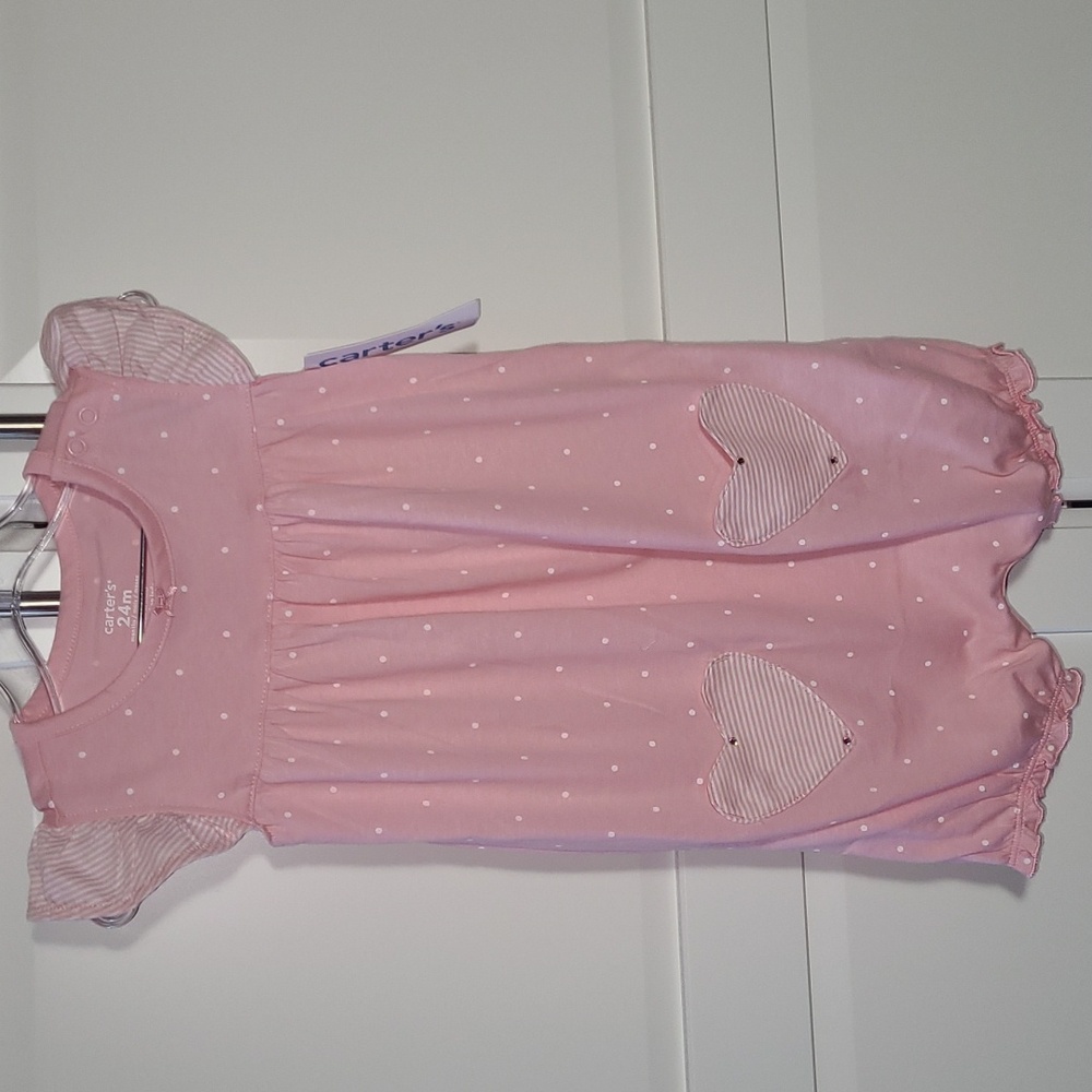 Carter's Baby Girls Pink Slevess Dots Romper Round Neck ,Snaps New Size 24month